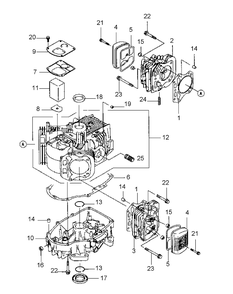 Fh541v-As25 Cylinder And Crankcase Diagram and Parts List for HFF1748 55AG5D4V750-WAM Cub Cadet Lawn Mower